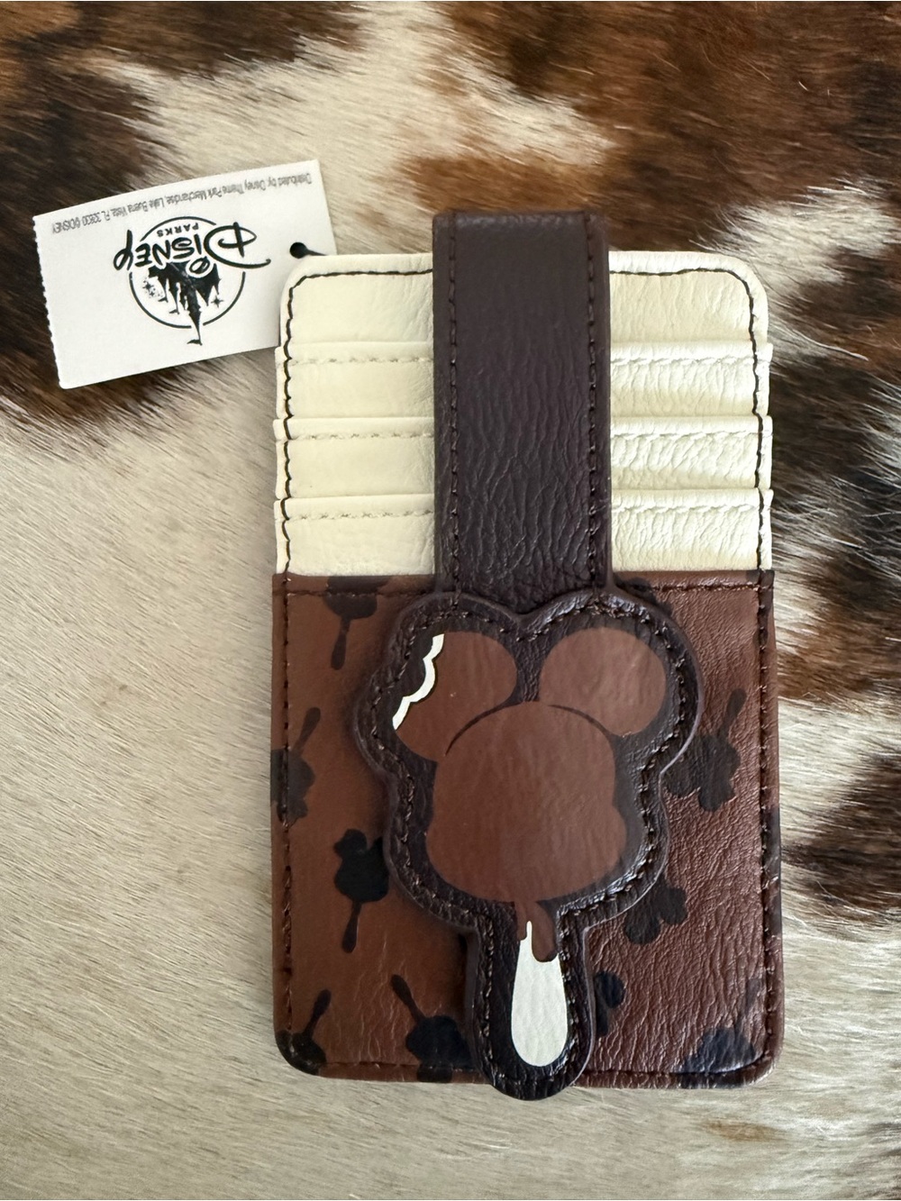 NWT Disney Brown & Cream Mickey Ice Cream ID Card Sleeve Slim Design Wallet